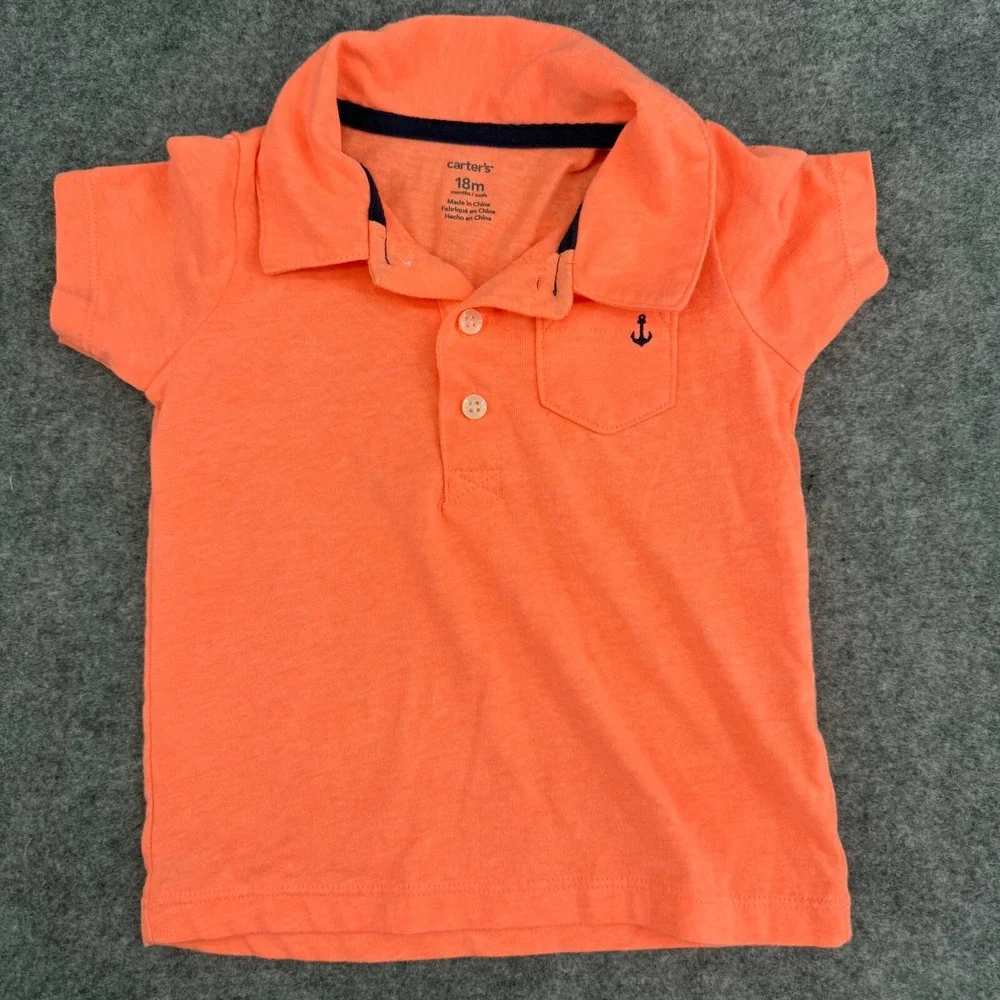 Carters Toddler Boy Shorts & Collared Shirt Outfits 18M Summer Blue Plaid Orange